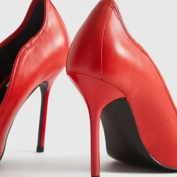 Reiss Bramley Leather Heeled Court Shoe – Orange – Size 40 / 9.5 NWT - Picture 2 of 7